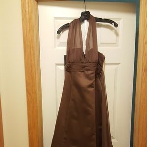Floor length chocolate brown halter gown